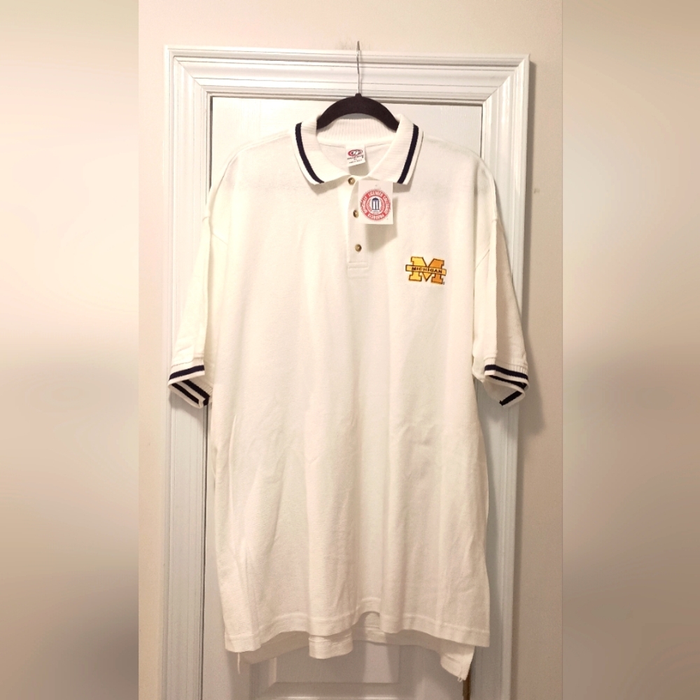 Michigan Vintage White Cotton men's Polo shirt New with Tags